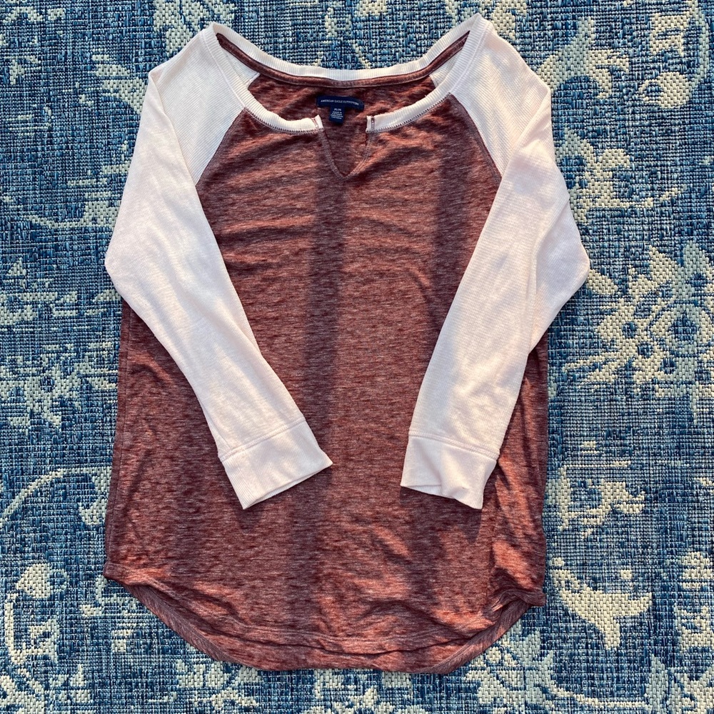 American Eagle Outfitters Maroon and Pink Top Size Medium